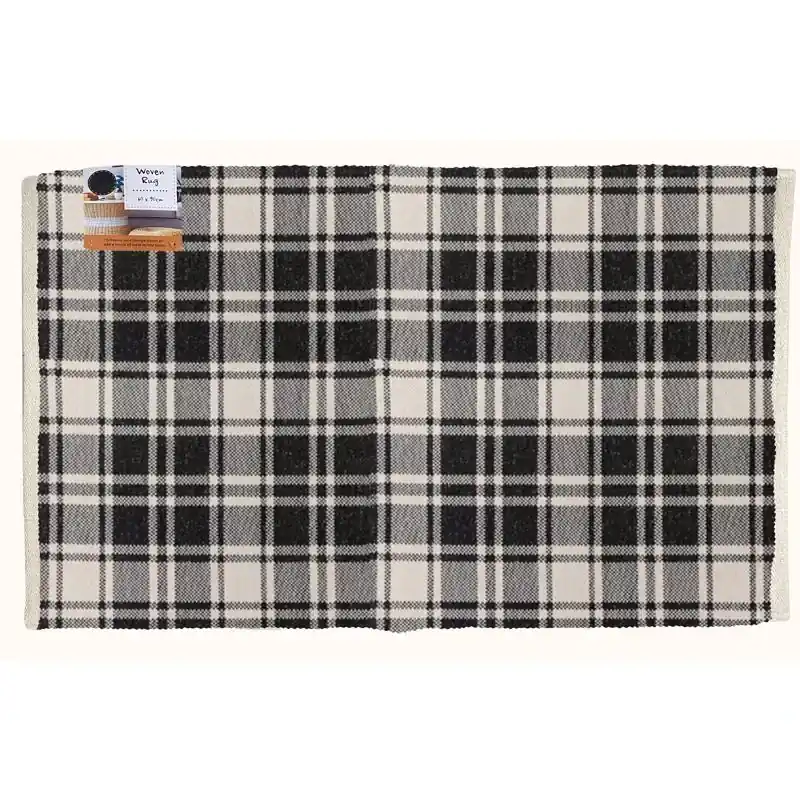 36 In. X 24 In. Black/white Checkered Polyester Accent Rug