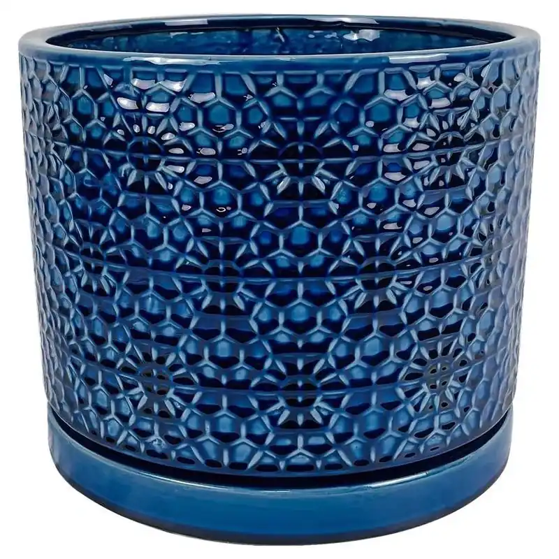 Blue 10‑inch Ceramic Cylinder Planter – Amelia Design By Border Concepts