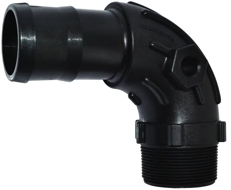 Schedule 80 Swept Elbow Black Polypropylene 1-1/2 Mpt X 1-1/2 Barb Heavy-duty Fitting