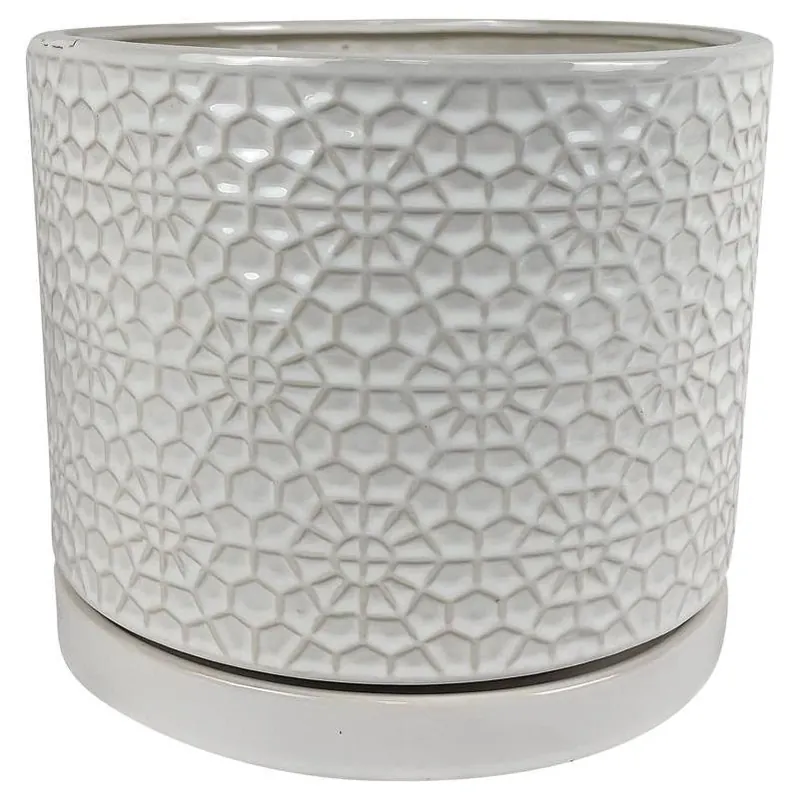 12‑inch White Ceramic Cylinder Planter – Amelia Series By Border Concepts