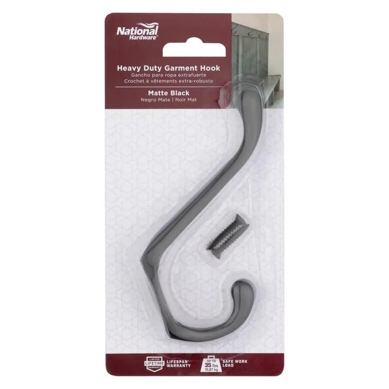 N830-624 Heavy‑duty Zinc Matte Garment Hook – 35 lb Capacity, Surface‑mount (2‑pack)