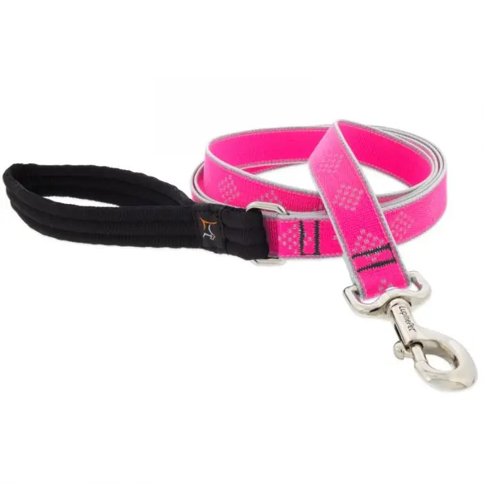 High Lights Reflective Dog Leash, 1" Wide, 6‘ Long, Pink Diamond Design