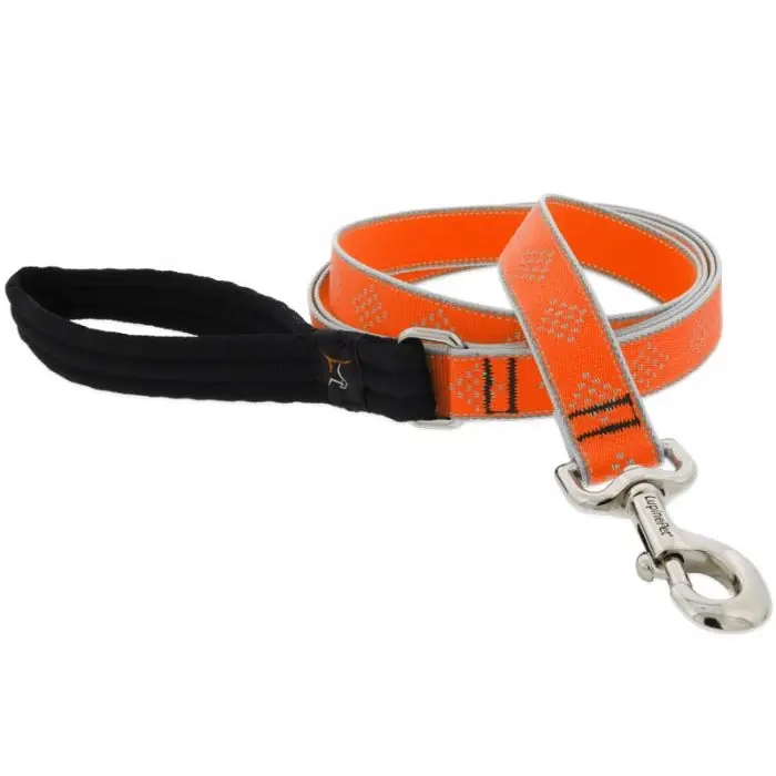 Dog Leash, Reflective Orange Diamond Pattern, 1-in. X 6-ft.