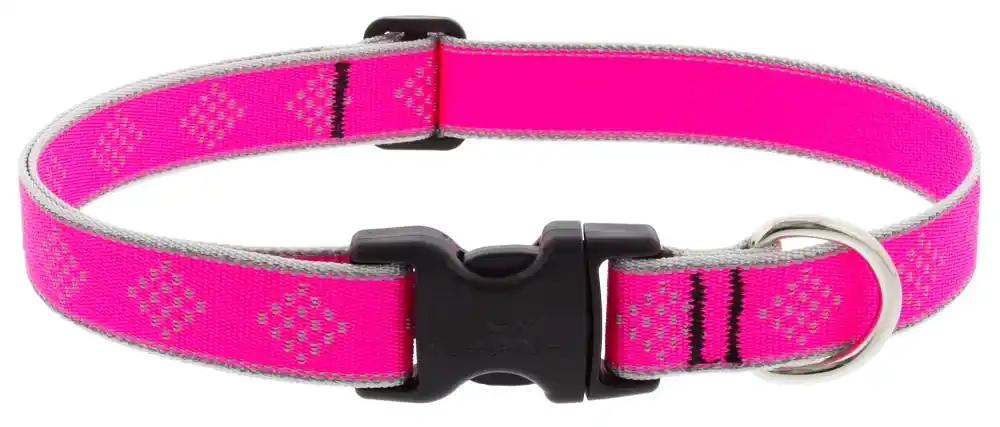 High Lights Reflective Adjustable Dog Collar, 1 Wide, 16-28 Neck, Pink Diamond