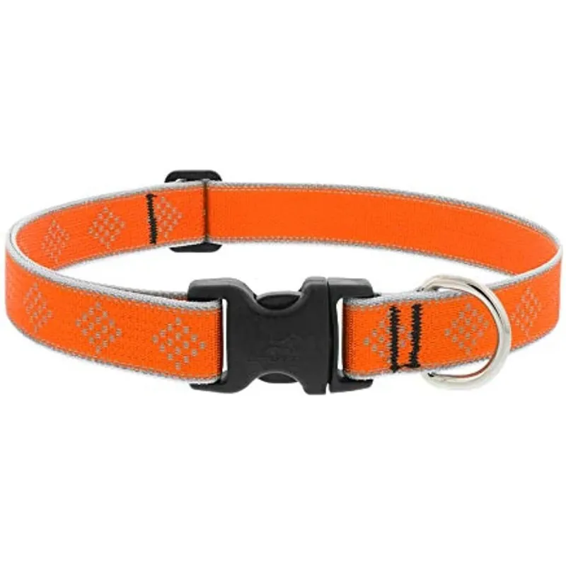 Adjustable Medium Dog Collar, Reflective Orange Diamond Pattern, 1 X 16 - 28-in.