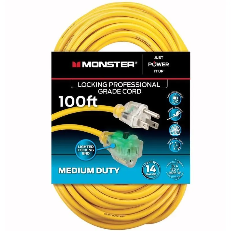 100‑foot Yellow Outdoor Extension Cord – Heavy‑duty 14‑gauge Sjtw