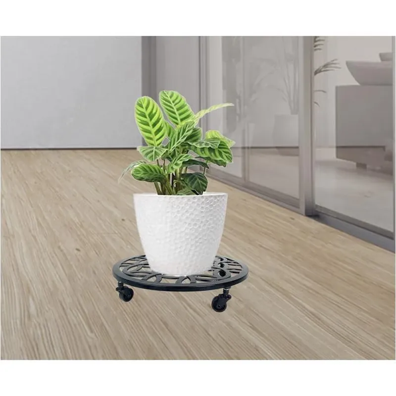 Black Iron & Plastic 3‑in Rolling Plant Stand – 50 lb Indoor/outdoor Capacity