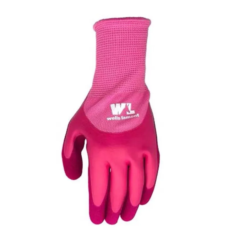 Wells lamont Women’s Pink Latex‑coated Gloves – Medium, Elastic Wrist, Open Cuff