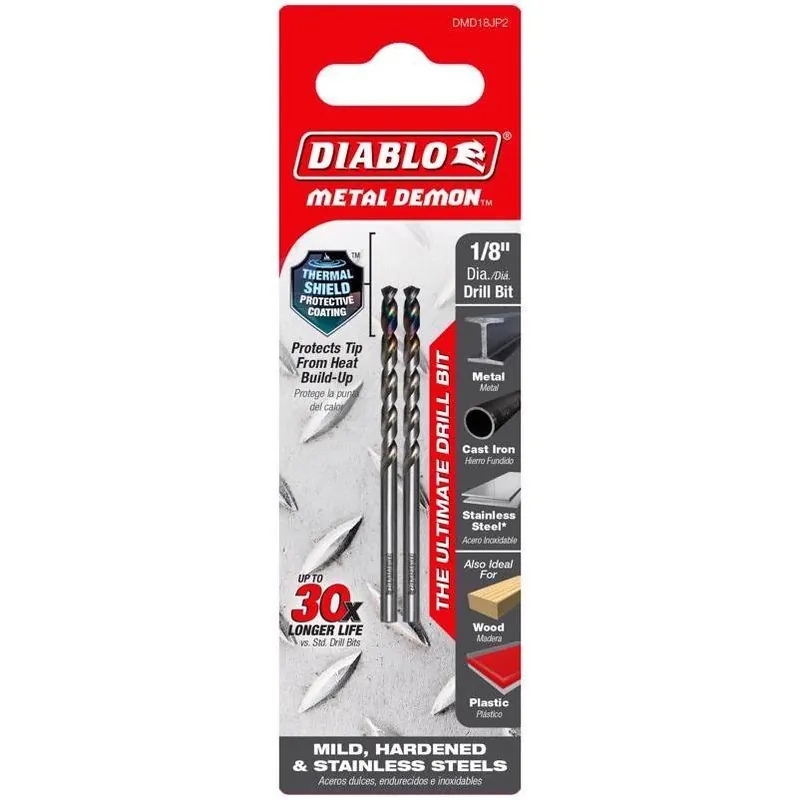Metal Demon Stainless Steel Drill Bit – 1/8‑in. Diameter, 2.6‑in. Length, 3‑flat Shank, Pack Of 2