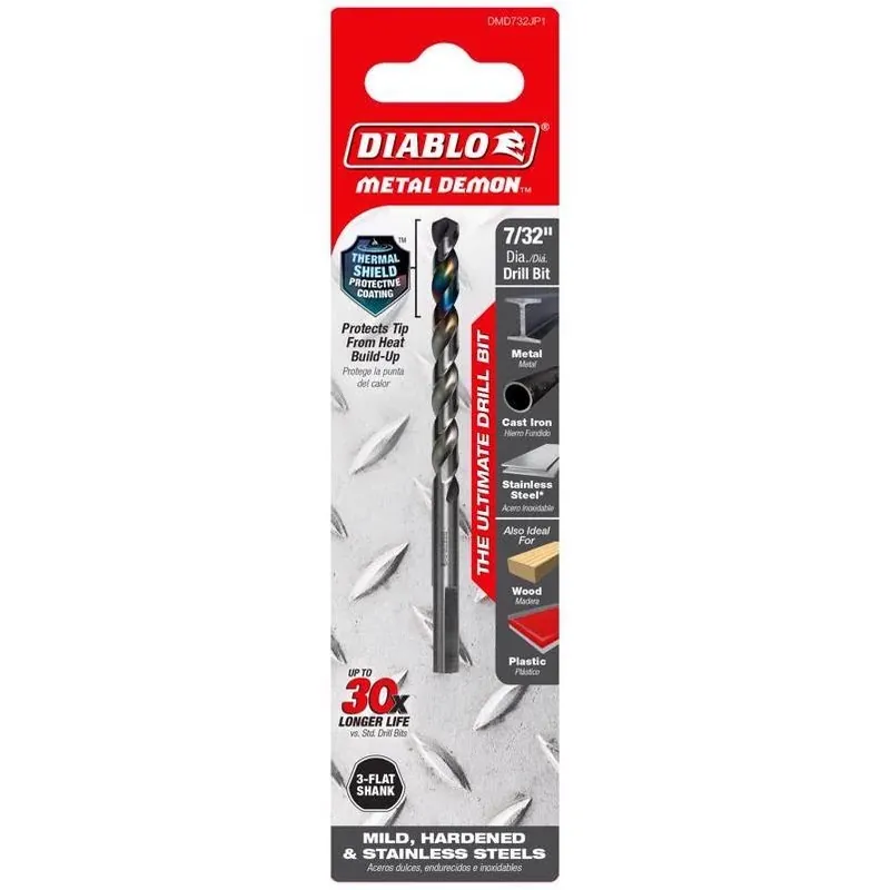 Metal Demon 7/32 In. Stainless Steel Drill Bit – 3‑flat Shank, 3.7‑in. Length