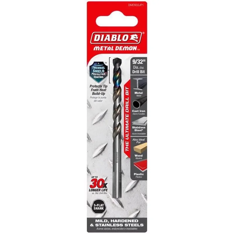 Metal Demon 9/32" Stainless Steel Drill Bit – 4.3" Length, 3‑flat Shank