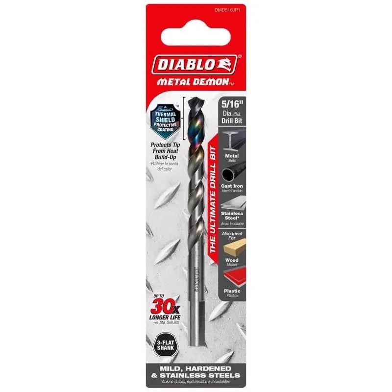 Metal Demon 5/16" X 4.6" Stainless Steel Drill Bit – 3‑flat Shank, Single Piece