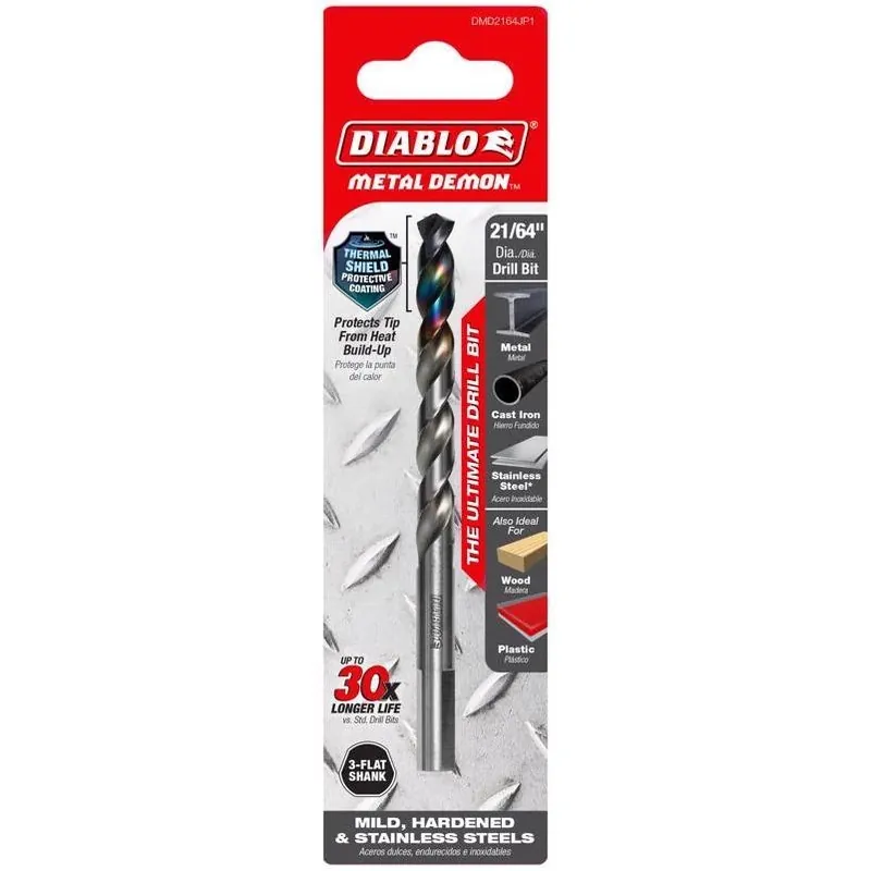 Metal Demon 21/64‑inch Stainless Steel Drill Bit With 3‑flat Shank – 4.6 in Length
