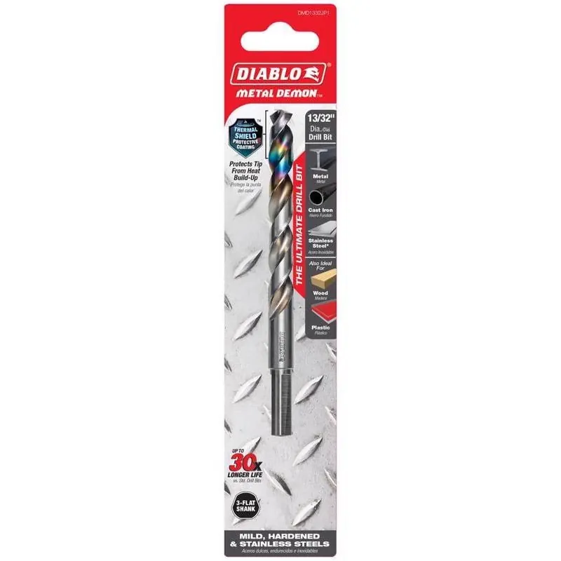 Metal Demon 13/32" Stainless Steel Drill Bit With 3‑flat Shank – 5.2" Length