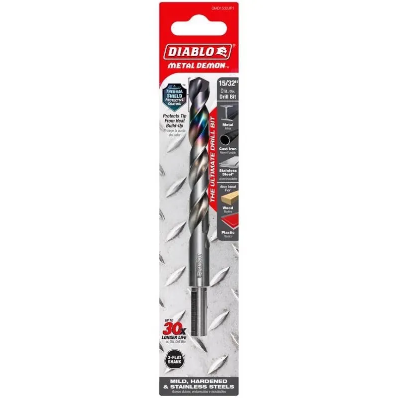 Metal Demon 15/32" Stainless Steel Drill Bit With 3‑flat Shank – 6" Length