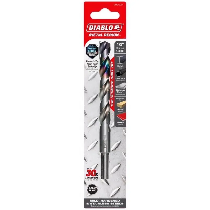 Metal Demon 1/2‑in × 6‑in Stainless Steel Drill Bit With 3‑flat Shank – 1 Piece