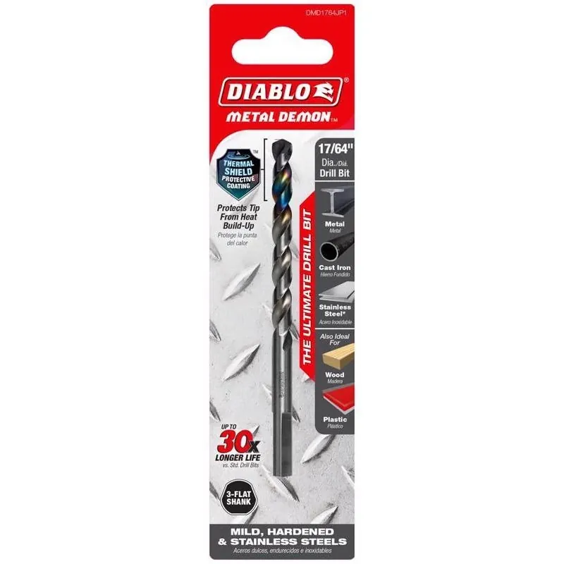 Metal Demon 17/64" Stainless Steel Drill Bit – 3‑flat Shank, 4.3" Length