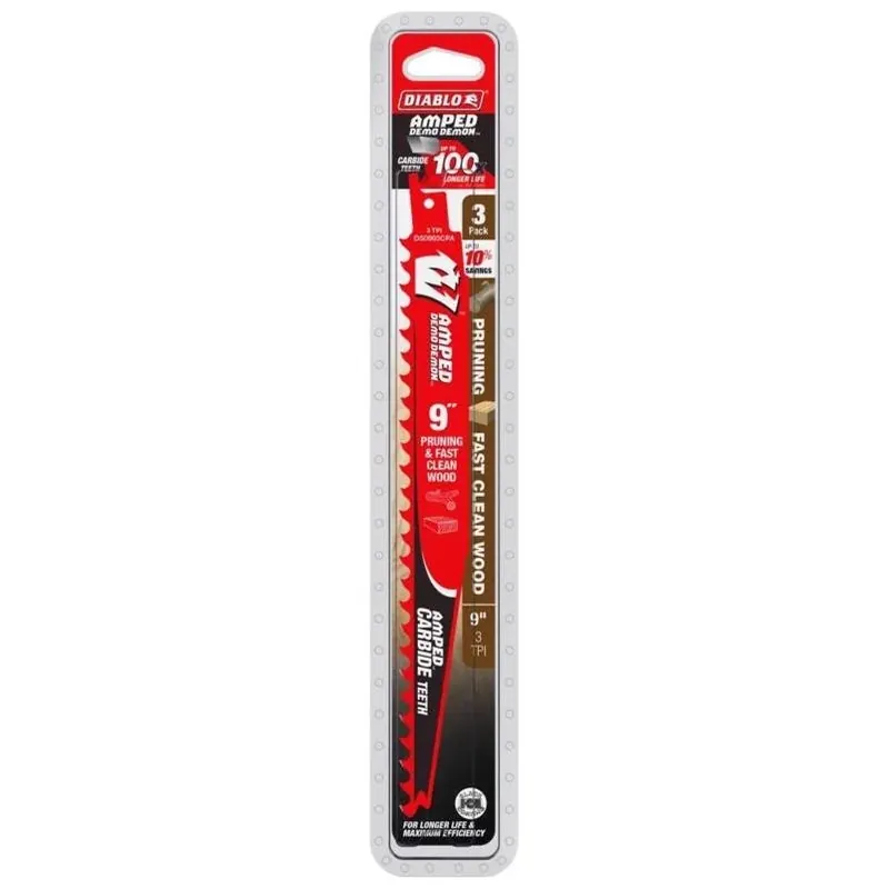 Amped Demo Demon 9" Carbide‑tipped Reciprocating Saw Blade Pack – 3‑tpi, 3‑blade Set
