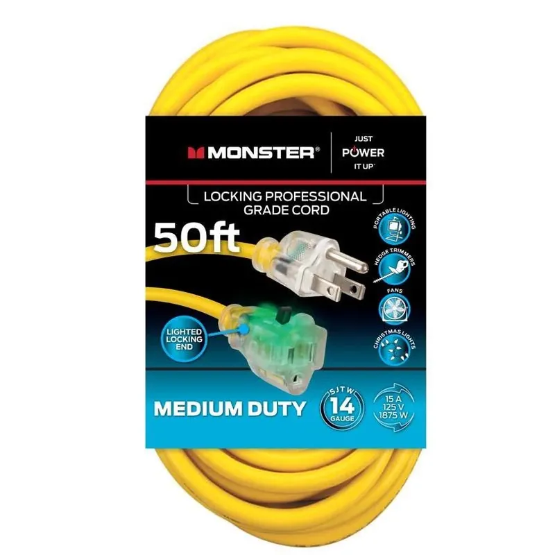 Just Power It Up 50‑foot Yellow Outdoor Extension Cord – Heavy‑duty 14/3 Sjtw