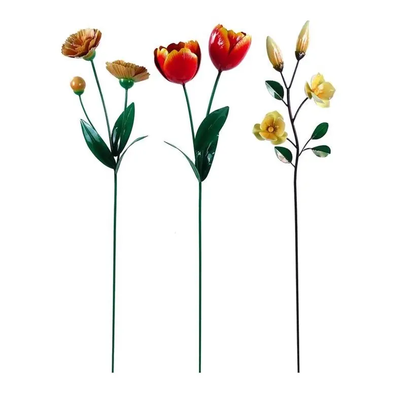 Assorted Metal Flower Garden Stake – 51" Tall, 8" Long, 3" Wide Decorative Outdoor Accent