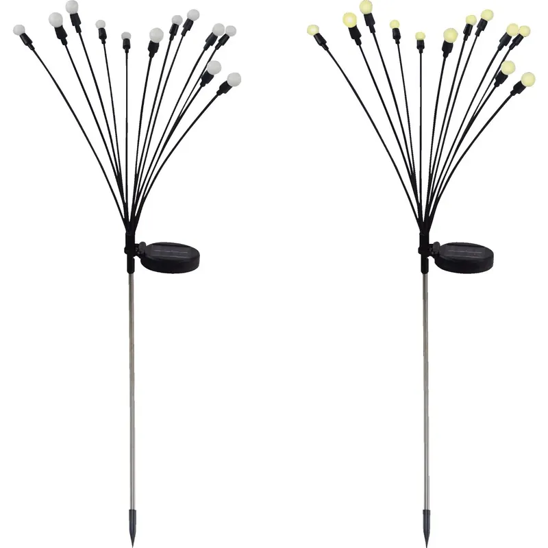 Warm White Led Firefly Solar Stake Light With 12 Leds And Stainless Steel Stake
