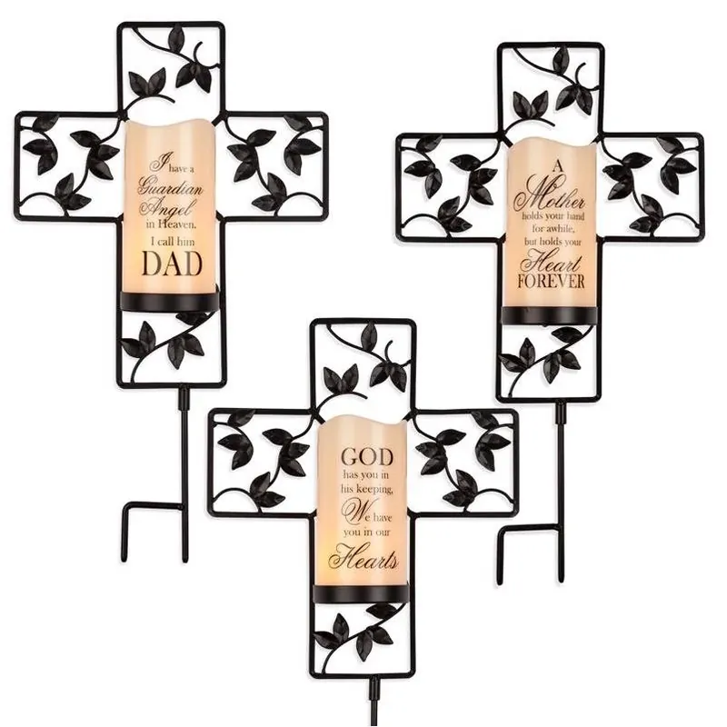 Resin Candle Cross Yard Stake – Outdoor Garden Decoration (1‑pack)