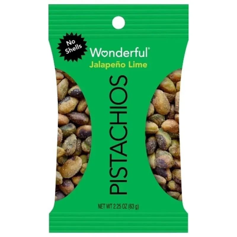 Wonderful No Shell Jalapeño Lime Pistachios – 2.25 oz Bagged Snack