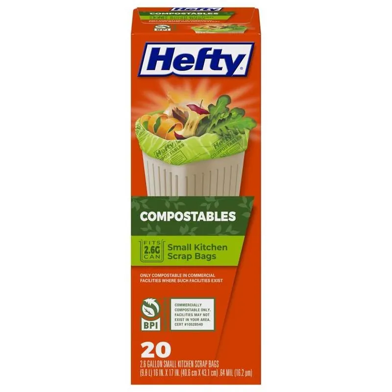 20‑pack 2.6‑gallon Unscented Compostable Flap‑tie Bags