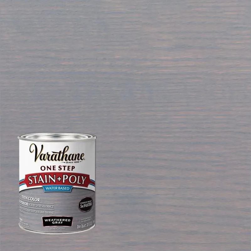 Stain & Polyurethane, Water-based, Weathered Gray, Semi-gloss, 1-qt.