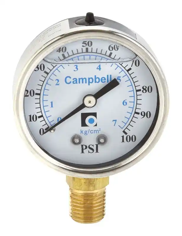 1/4 In. Pressure Gauge With Steel Case And Brass Connections