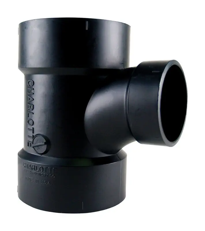 Abs/dwv Sanitary Tee, Hub X Hub X Hub, 2 X 1-1/2 X 2 In.