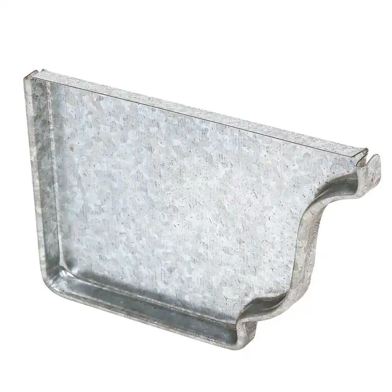 Gutter Left End Cap, Mill Finish Galvanized Steel, 4 In.