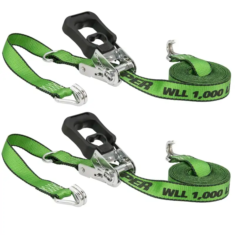 1.25 In. W X 16 Ft. L Green Tie Down W/ratchet 1000 Lb 2 Pk