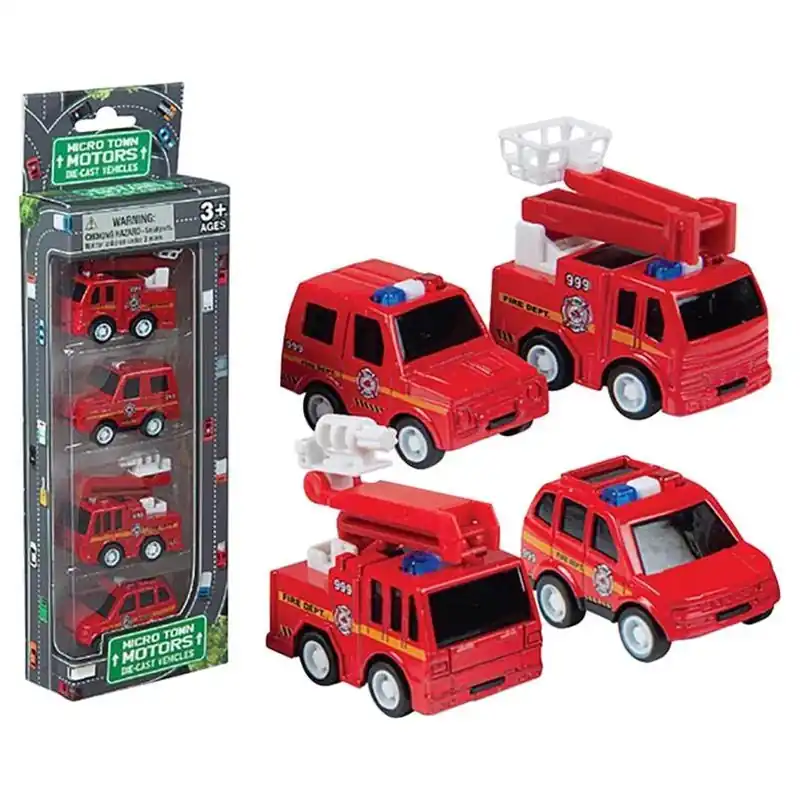 Red Die-cast Fire Truck Set – 4 Mini Vehicles
