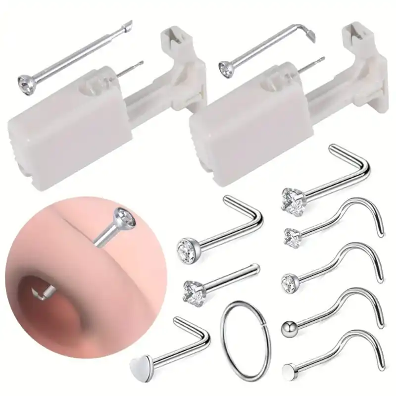 Ultimate Nose Piercing Kit 11piece Set With Disposable Guns Rings