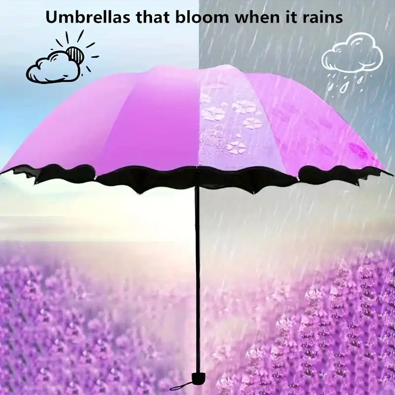 Windproof Uv Protection Folding Sun Umbrella Blossoming Vinyl Design