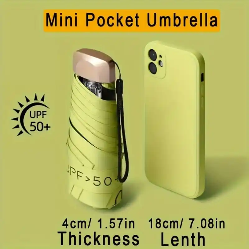 Compact Uv Protection Travel Umbrella Durable 6rib Pocketsized Sun Shield