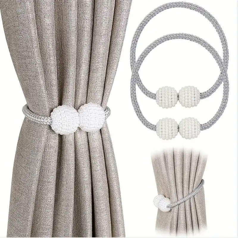 Elegant Magnetic Curtain Tiebacks With Chic Faux Pearls 2pcs Set