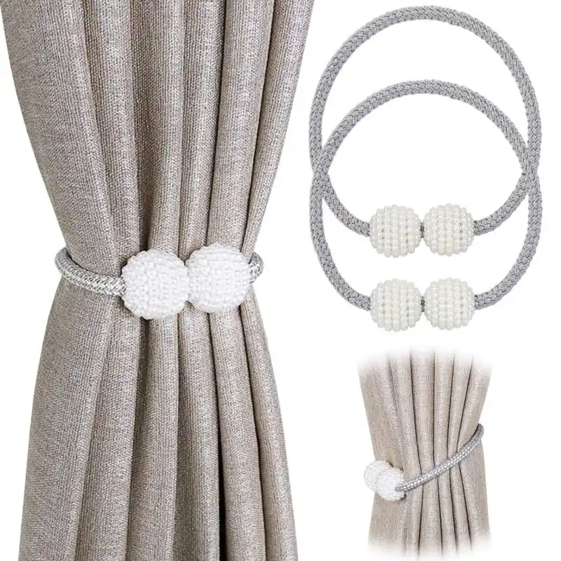Set Of 2 Magnetic Curtain Tiebacks Strong Hold Decorative Rope Design