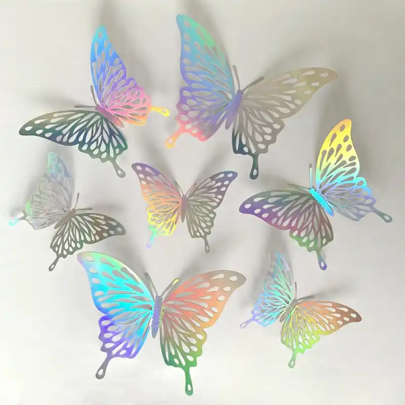12pcs 3d Silver Butterfly Wall Stickers Lifelike Home Decor Set