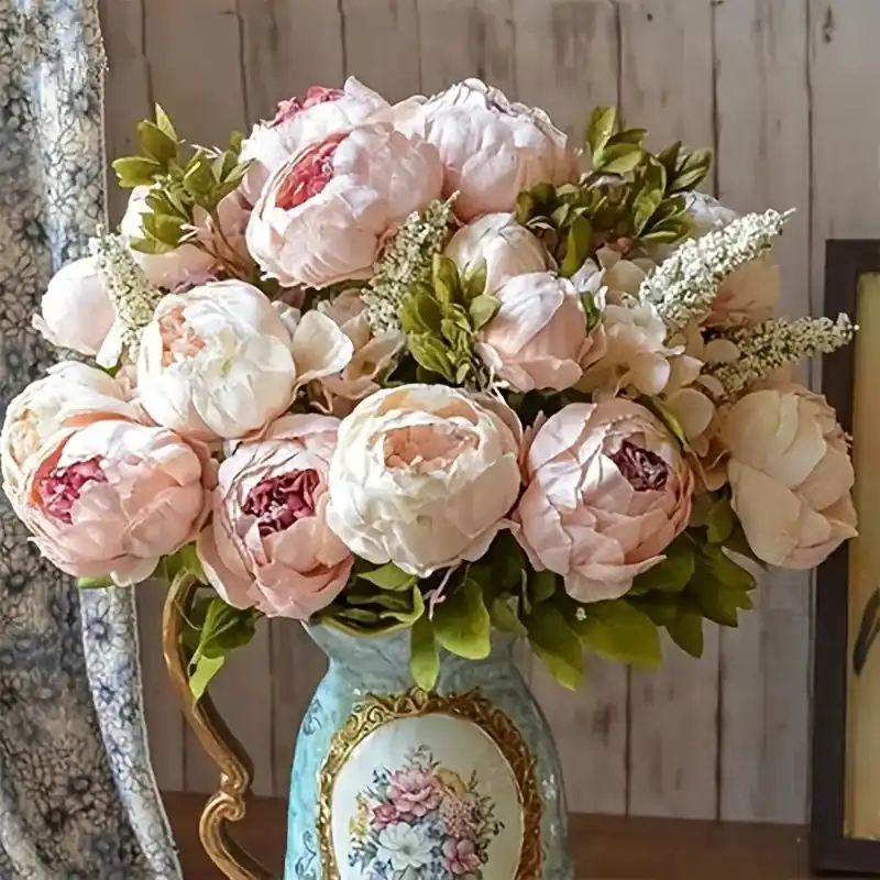 1pc Lifelike Champagne Peony Silk Flower Wedding Home Decor