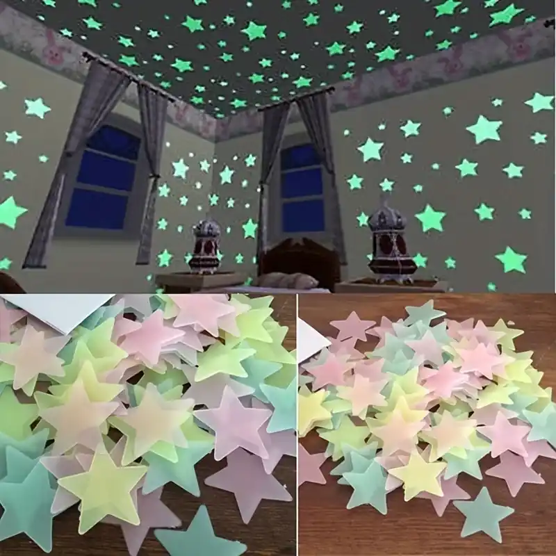 100pcs Starshaped Glowinthedark Wall Stickers Reusable Waterproof Decor