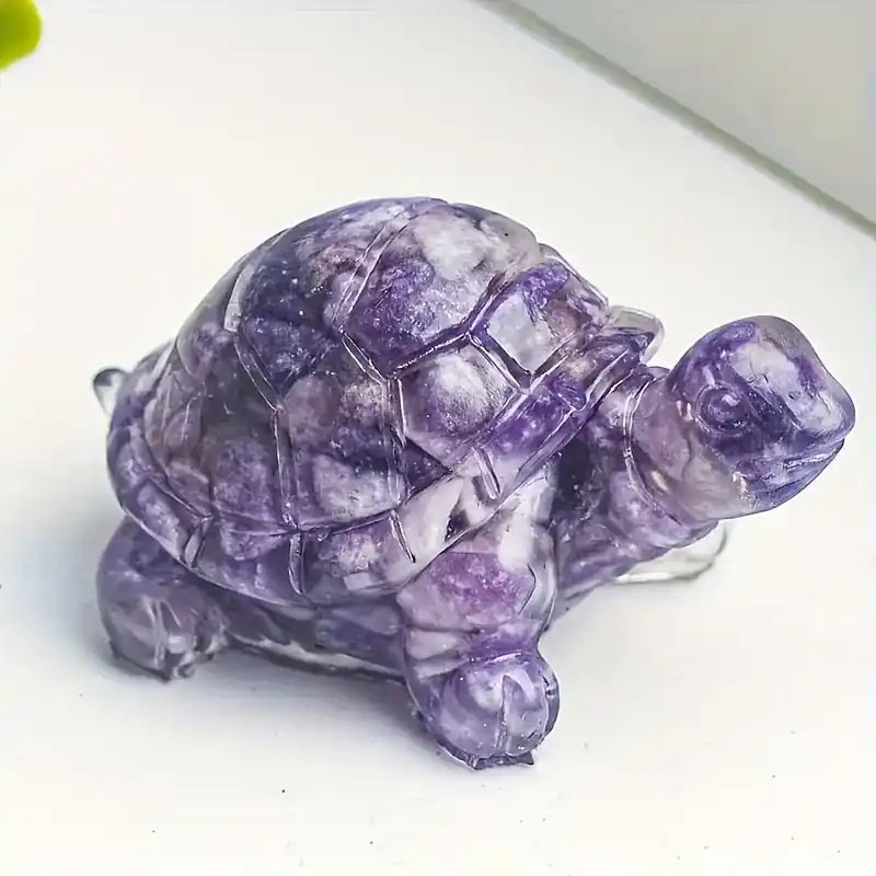 Boho Natural Stone Turtle Crystal Figurine Unique Office Home Decor