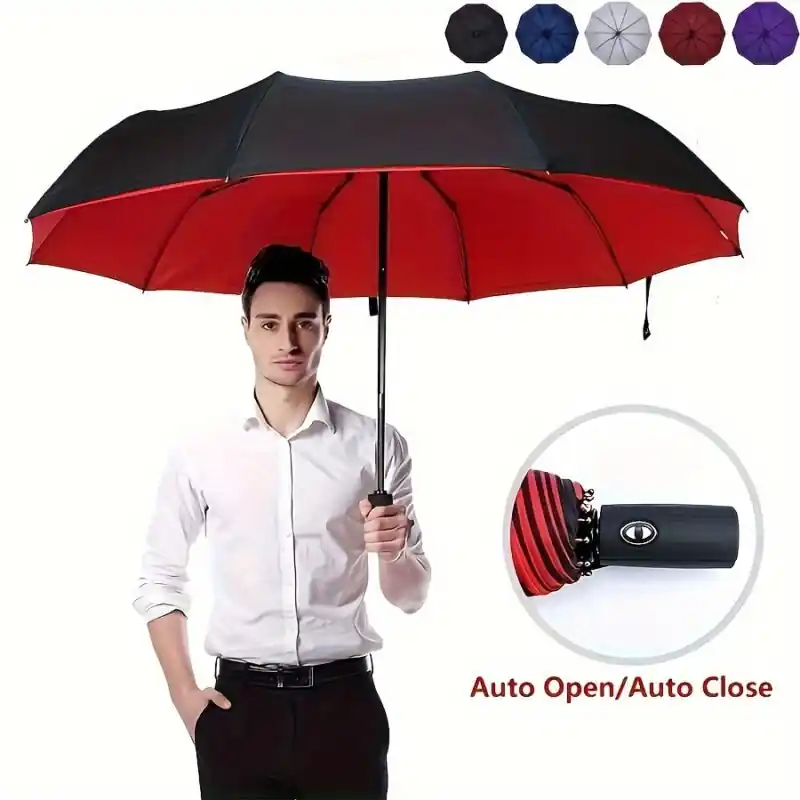 Windproof 10rib Compact Automatic Umbrella Reinforced Thickened Pongee Fabric