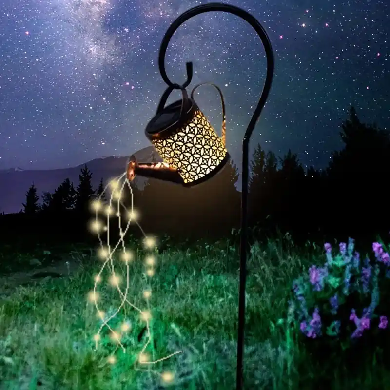Solarpowered Waterproof Copper Watering Can Light Garden Patio Decor