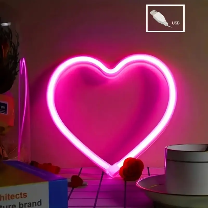 Vibrant Pink Heart Neon Sign Usbbattery Led Light For Decor