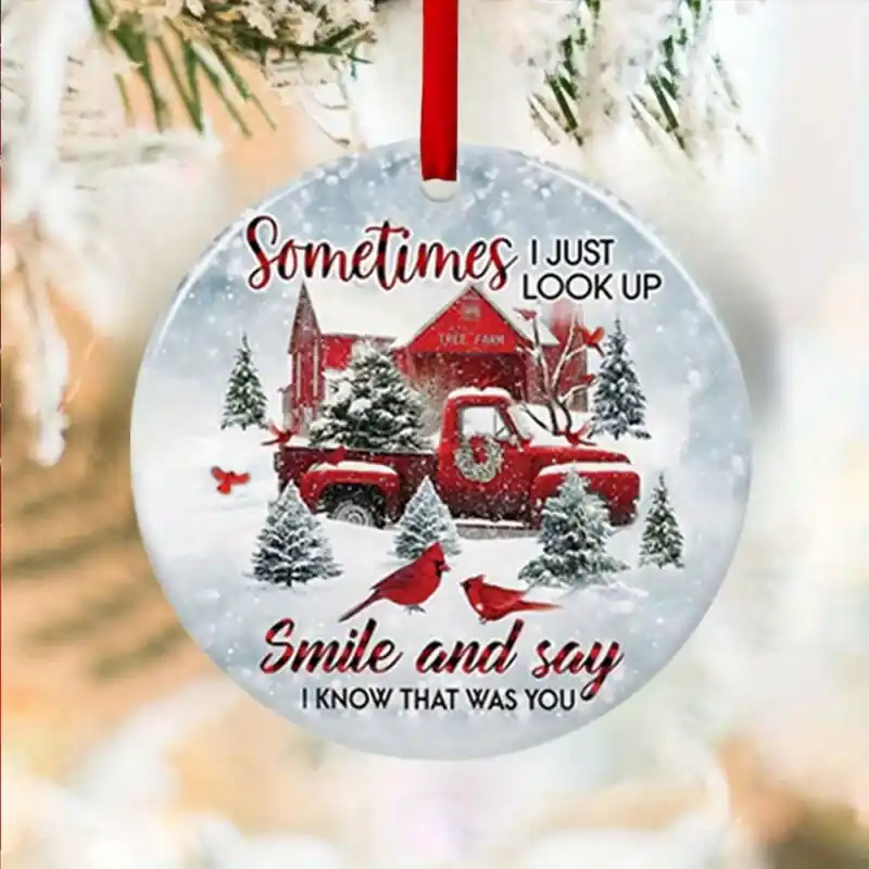 Vibrant Red Truck Christmas Tree Acrylic Round Decoration Festive Home Charm
