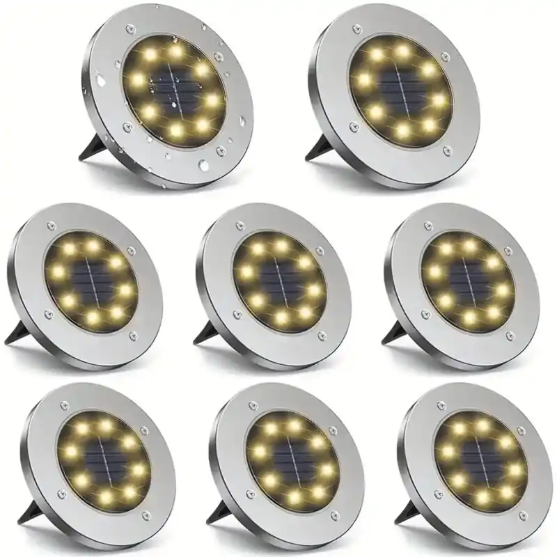 Solar Disk Lights Stainless Steel Energyefficient Pathway Patio Illumination