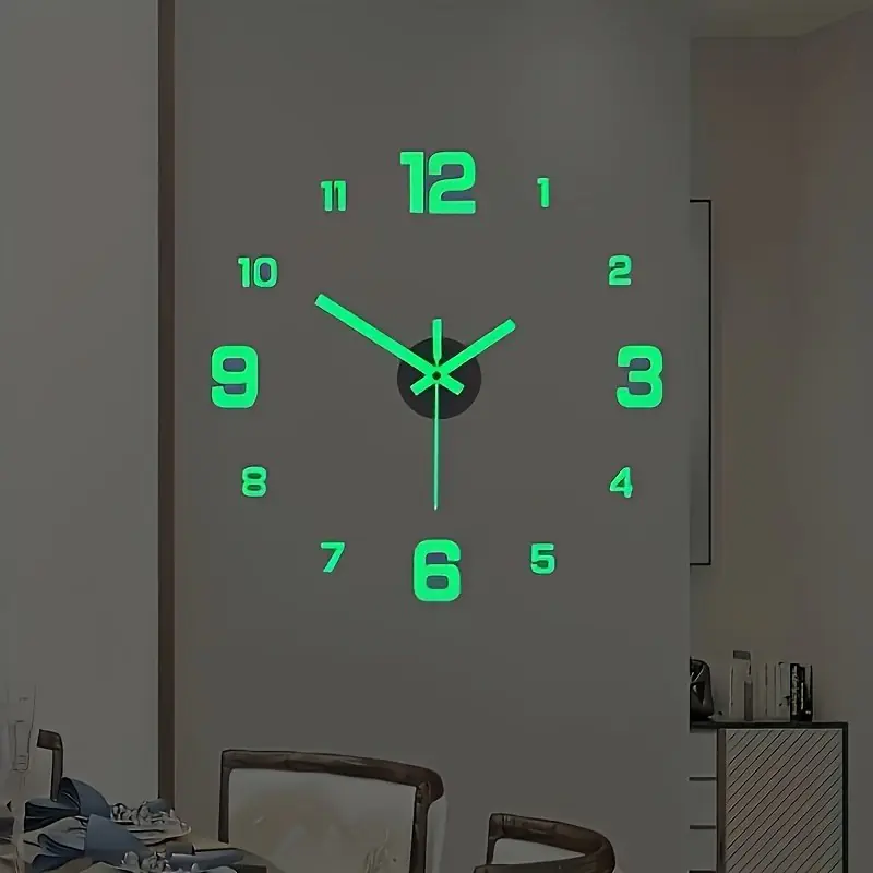 Luminous 3d Led Wall Clock Silent Battery Powered Living Room Decor