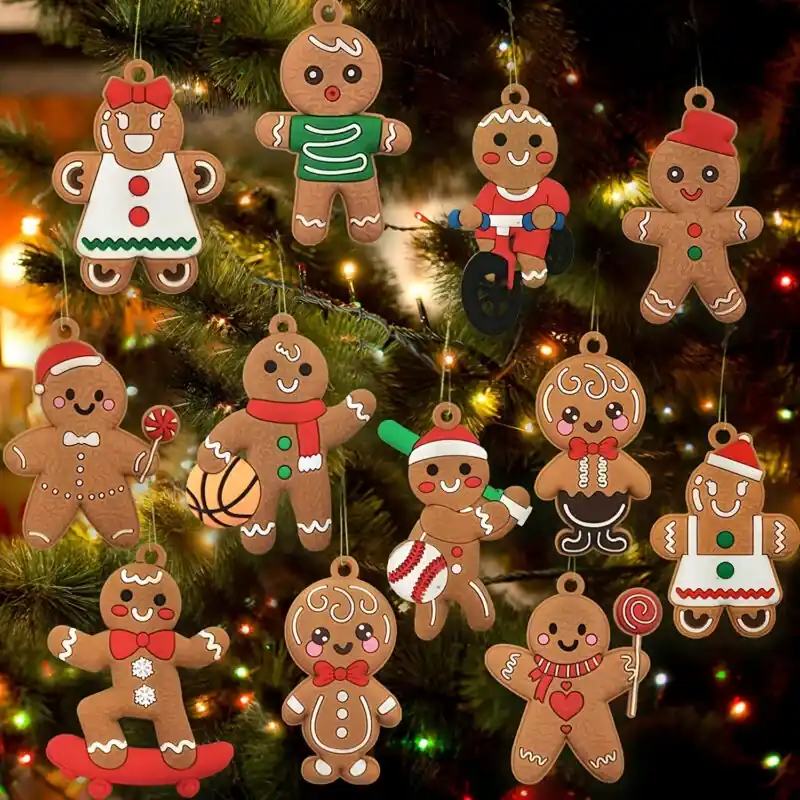 12pcs Assorted Gingerbread Man Ornaments For Christmas Tree Decorations 3
